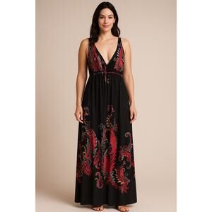 Pyramid Collection Womens XL Black Paisley Maxi Gown Empire Waist